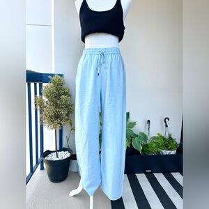 Zara Linen- Blend Wide- Leg High Waist Pants in Light/ Sky Blue, M